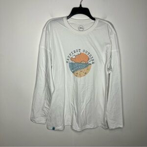 30A long sleeve tee ‘happiest outside’ size large made from recycled plastic